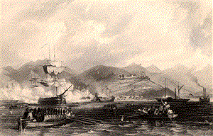 鸦片战争期间英军攻占定海舟山（印刷铜版画）