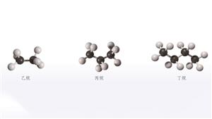 乙烷、丙烷和丁烷的分子结构模型